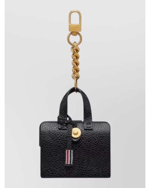 Thom Browne Black Soft Mr Thom Caviar Agneau Keyring for men