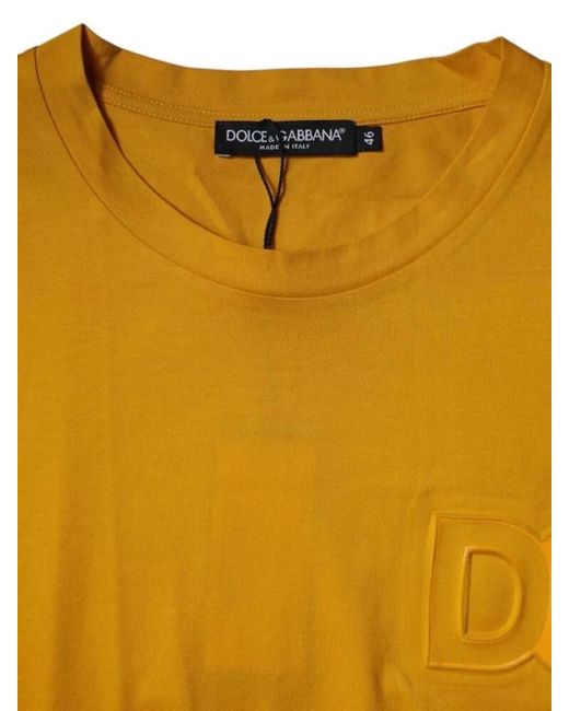 Dolce & Gabbana Yellow Cotton Logo Crew Neck Short Sleeve T-Shirt for men