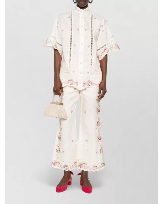 Zimmermann Natural Patience Linen Shirt Short Sleeves Embroidery