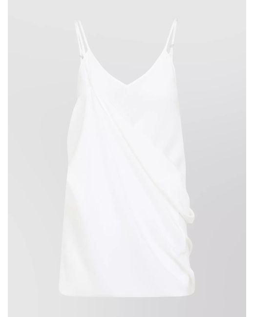 MM6 by Maison Margiela White Silk Draped V-Neck Mini Dress