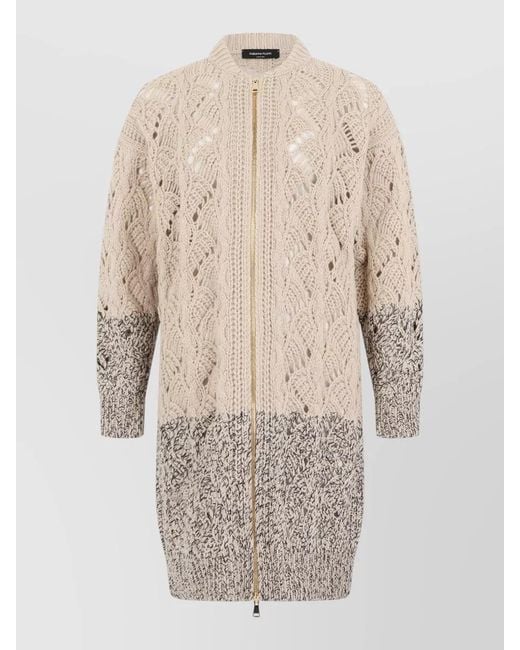 Fabiana Filippi Natural Long Zip Cardigan High Collar Knit