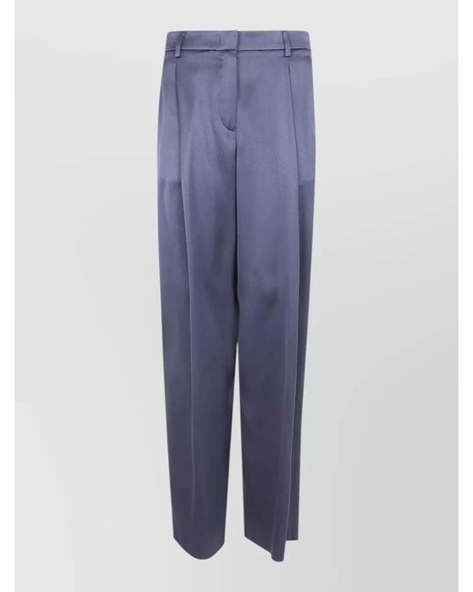 Giorgio Armani Blue Silk Satin Wide-Leg Tailored Trousers