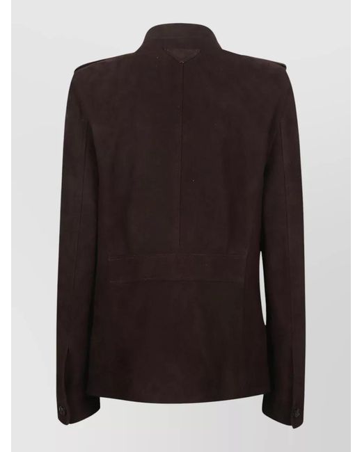 Prada Black Shearling Coat Epaulettes Stand Collar Pockets