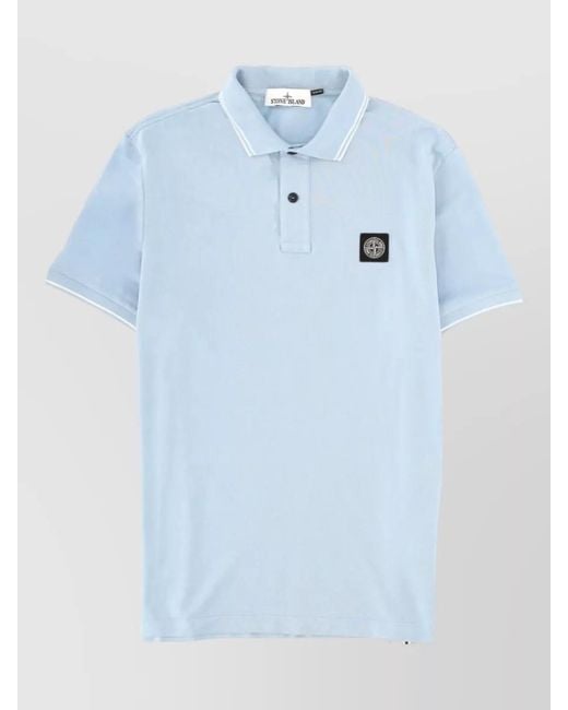 Stone Island Blue Short Sleeve Polo Collar Cotton Shirt for men