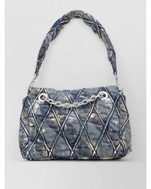 DIESEL Blue Quilted Shoulder Clutch Bag Chain Strap