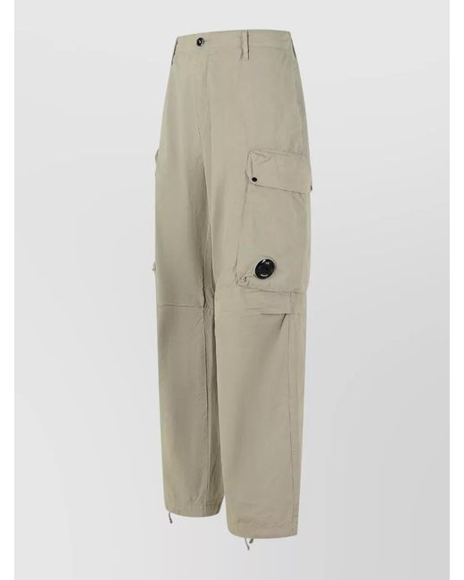 C P Company Natural Cargo Cotton Trousers Belt Loops Wide Leg for men