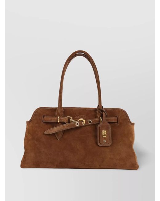 Miu Miu Brown Adventure Lamb Leather Shoulder Bag