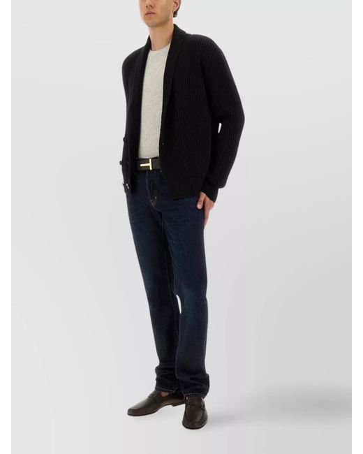 Tom Ford Black Wool Silk Double-Breasted Cardigan for men