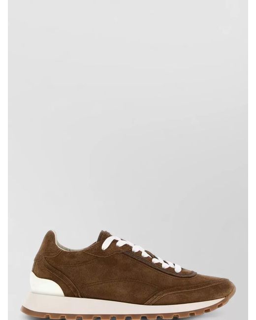 Brunello Cucinelli Brown Suede Lace Up Sneakers Lightweight Rubber Sole