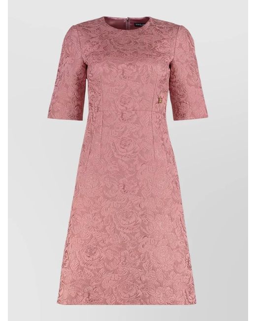 Dolce & Gabbana Pink Floral Jacquard Dress Three Quarter Sleeves