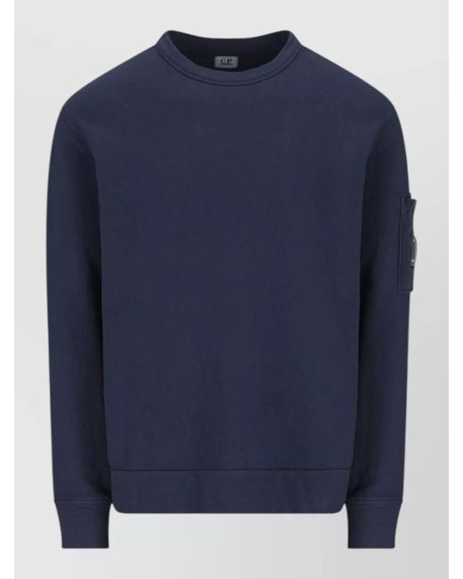 C P Company Blue Cotton Crew Neck Sweatshirt Arm Pocket for men