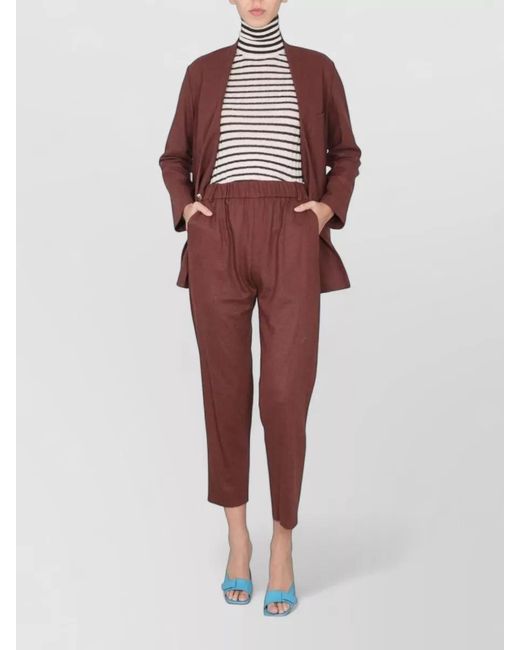 Alysi Red Cigarette Pants Elastic Waist Side Pockets
