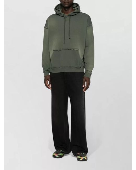 DIESEL Green Hooded Long Sleeve Nylon Silk Top for men