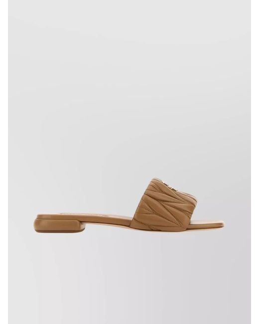 Miu Miu Brown Quilted Nappa Leather Slide-Ons