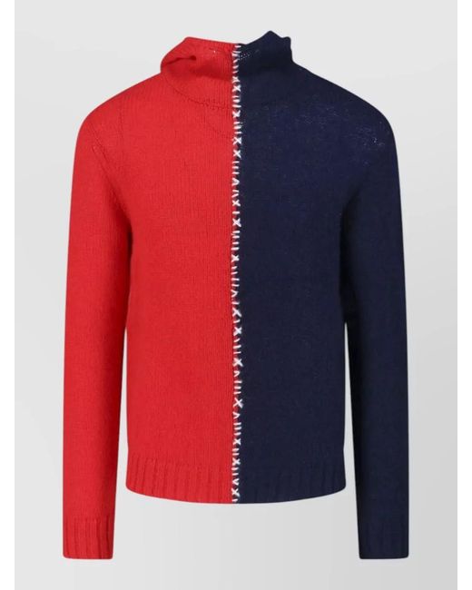 Charles Jeffrey Blue Hooded Crewneck Knitwear Contrast Stitching for men