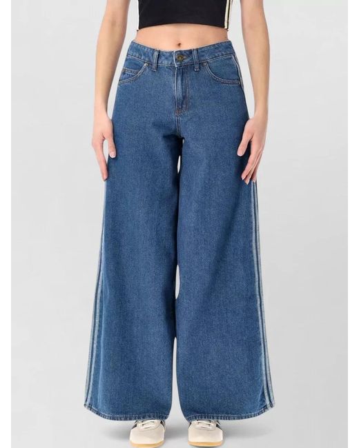 Adidas Originals Blue Denim Track Trousers Wide Leg
