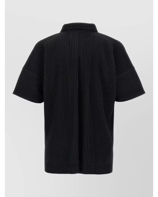 Homme Plissé Issey Miyake Black May Collection Pleated Short Sleeve Collared Shirt for men