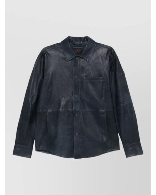 Peuterey Blue Todd Leather Jacket Point Collar Chest Pocket