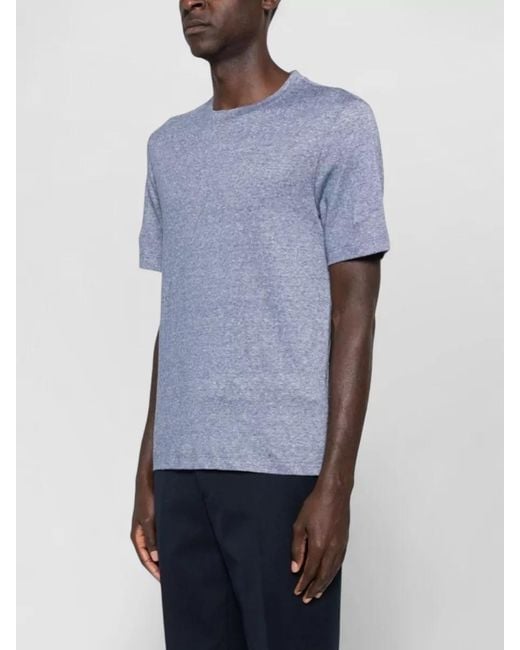 Brunello Cucinelli Blue Linen Blend Short-Sleeve Crew-Neck T-Shirt for men