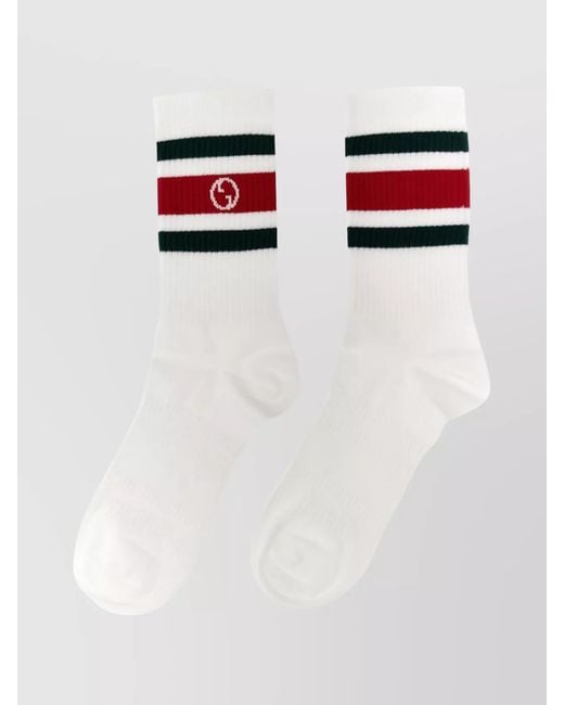 Gucci White Web Logo Striped Ribbed Mid-Calf Socks for men