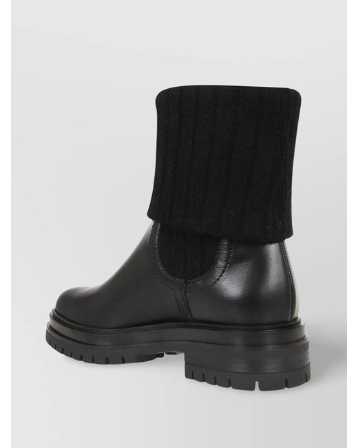 Gianvito Rossi Black Leather Ribbed Knee-High Boots