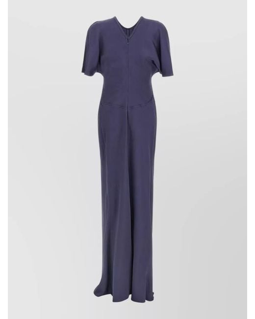 Victoria Beckham Blue Isabella Dress Short Sleeves V Neckline