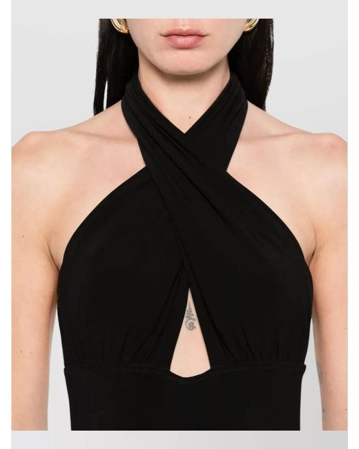 Norma Kamali Black Cross-Halter Cutout Jumpsuit