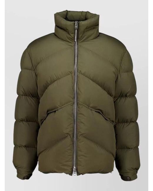 Tom Ford Green Chevron High Collar Nylon Silk Padded Coat for men