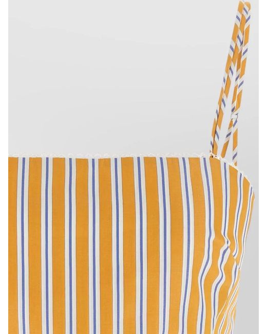 ANDAMANE Orange Carrie Striped Smocked Cropped Beach Top