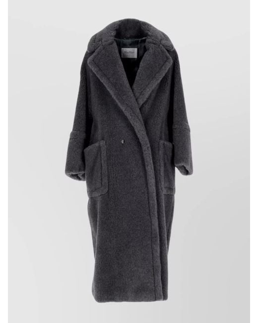 Max Mara Black Silk Teddy Oversized Double-Breasted Coat