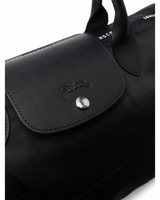 Longchamp Black Tote Bag Adjustable Strap Flap Pocket