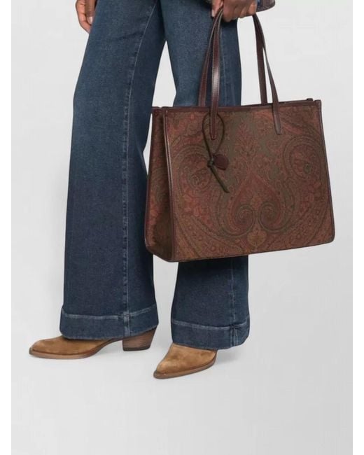 Etro Brown Paisley Shoulder Tote Bag