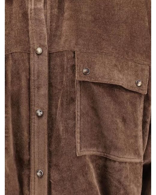 Brunello Cucinelli Brown Corduroy Overshirt Drawstring Hem And Pockets