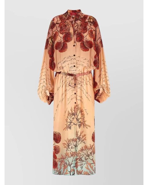 F.R.S For Restless Sleepers Orange Cenide Dress Elastic Waist Long Sleeves Print