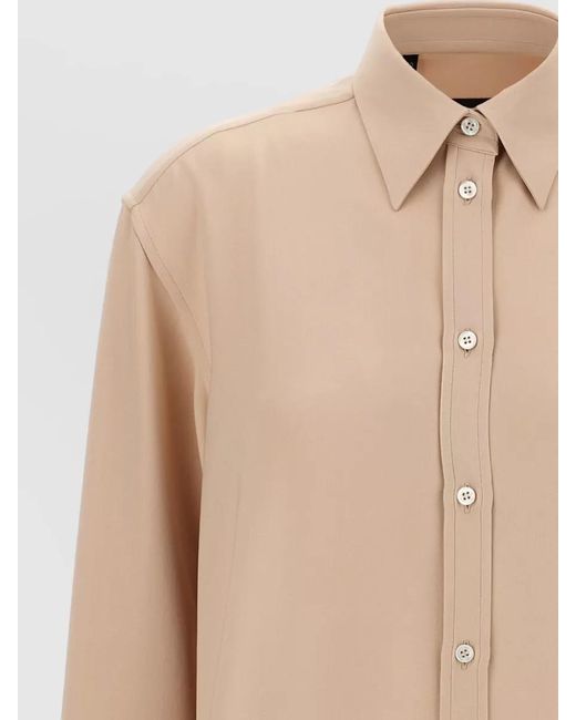 Brioni Natural Silk Shirt Long Sleeves Pleated Back