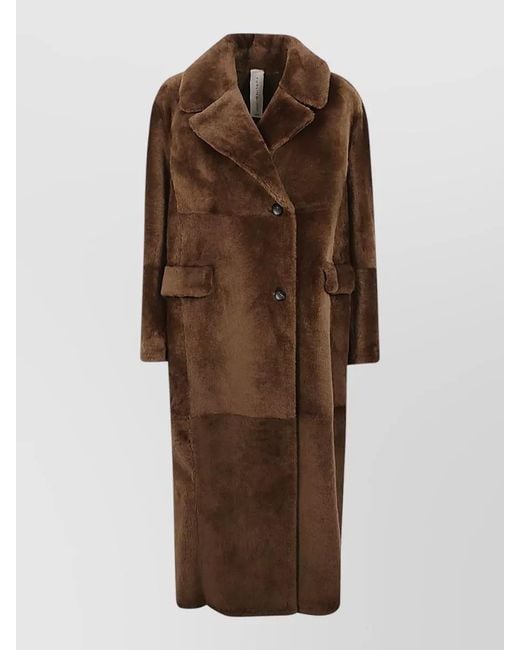 FURLING BY GIANI Brown Long Faux Fur Coat Notch Lapels