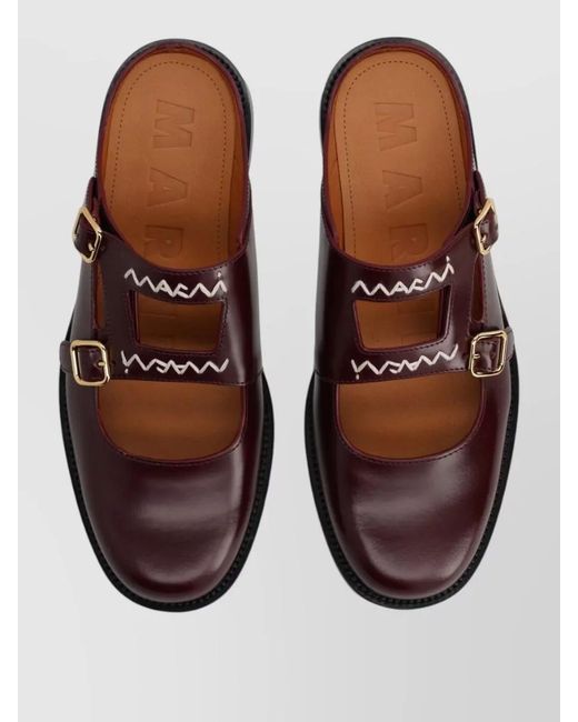 Marni Brown Bambi 3.0 Moccasin Mules Cutout Embroidery