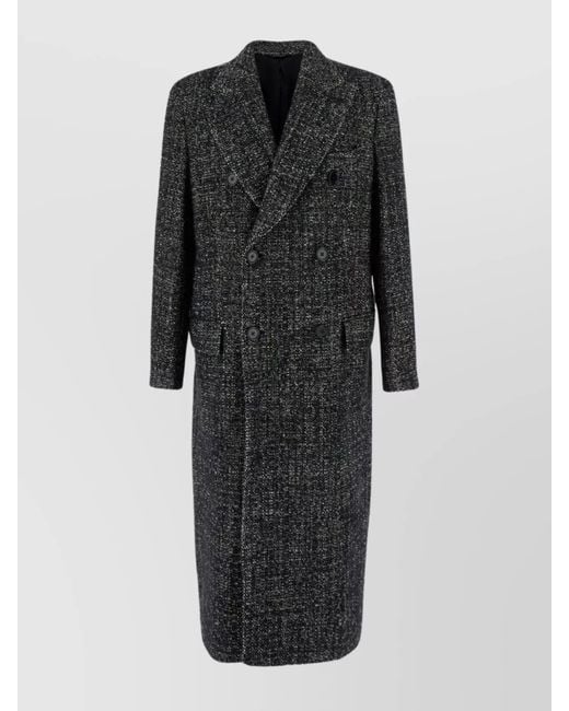 Dolce & Gabbana Black Double-Breasted Long Coat Side Pockets for men