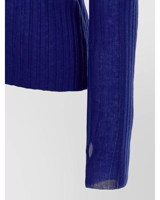 Pinko Blue Wool Ribbed Mock Neck Sweater