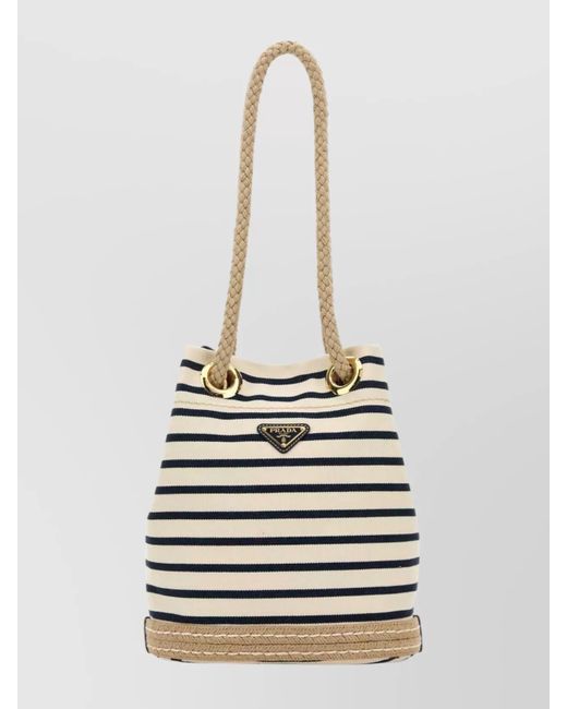 Prada Canvas Bucket Bag Featuring Rope Handles in White | Lyst