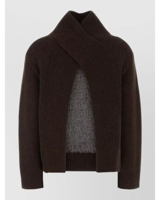 Ganni Black Wool Blend Sweater High Neck Ribbed