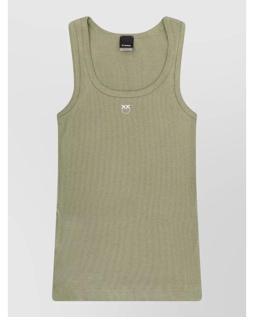 Pinko Green Ribbed Cotton Sleeveless Tank Top