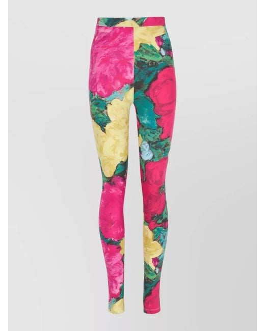 Balmain Pink Floral-Print Jersey Leggings