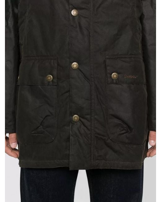 Barbour Black Hooded Waxed Coat Long Length Drawstring for men