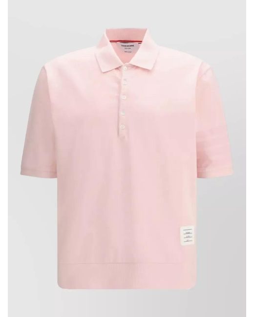 Thom Browne Pink Ribbed Cotton Short-Sleeve Polo Shirt for men