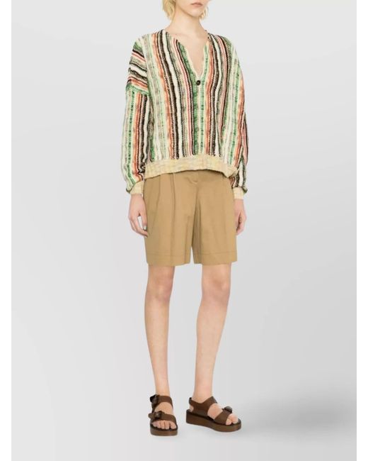 VITELLI Metallic Striped Ribbed V-Neck Cardigan