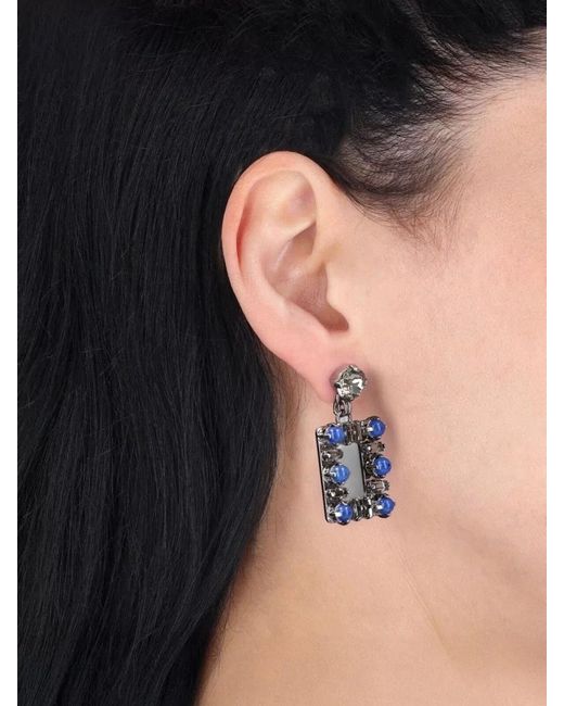 Roger Vivier Blue Rectangular Drop Earrings Featuring Gemstones