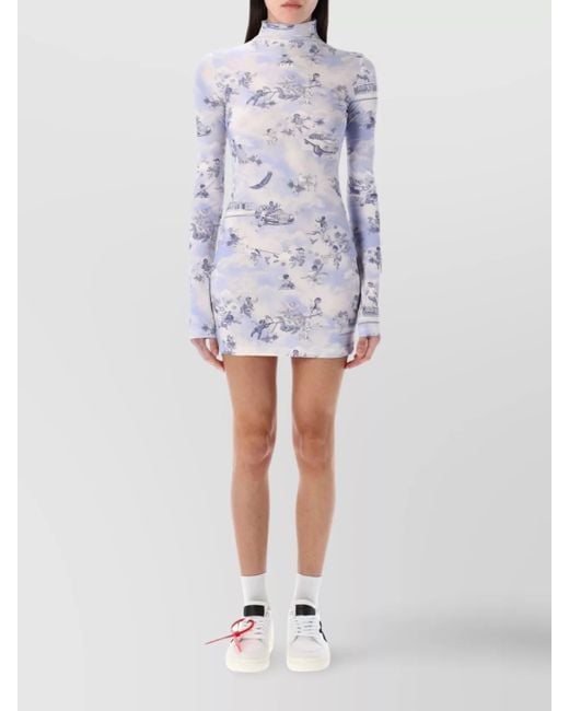 Off-White c/o Virgil Abloh White Printed High-Neck Long-Sleeve Mini Dress