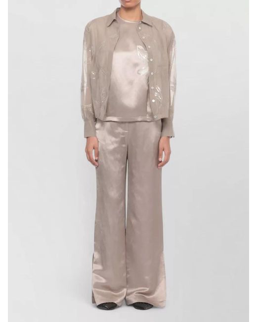 Panicale Natural Satin Blouse And Trousers Embroidery Detail