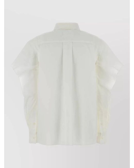 Sacai White Poplin Shirt Bow Detail Ruffled Sleeves for men